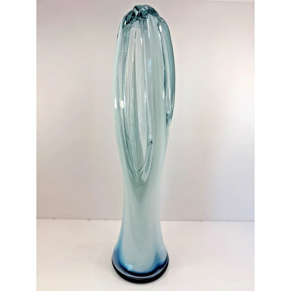 VTG Rare 17.5” Murano Style Sommerso Art Glass Vase Blue Abstract Sculpture MCM